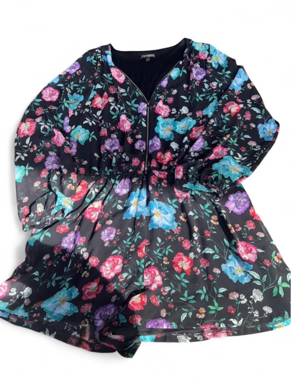 Express Black v-neck floral short romper